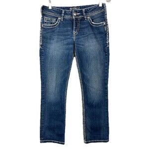 Silver Jeans Suki Capri Womens 28 Mid Rise Embroidered Stretch Bold Stitch Y2K